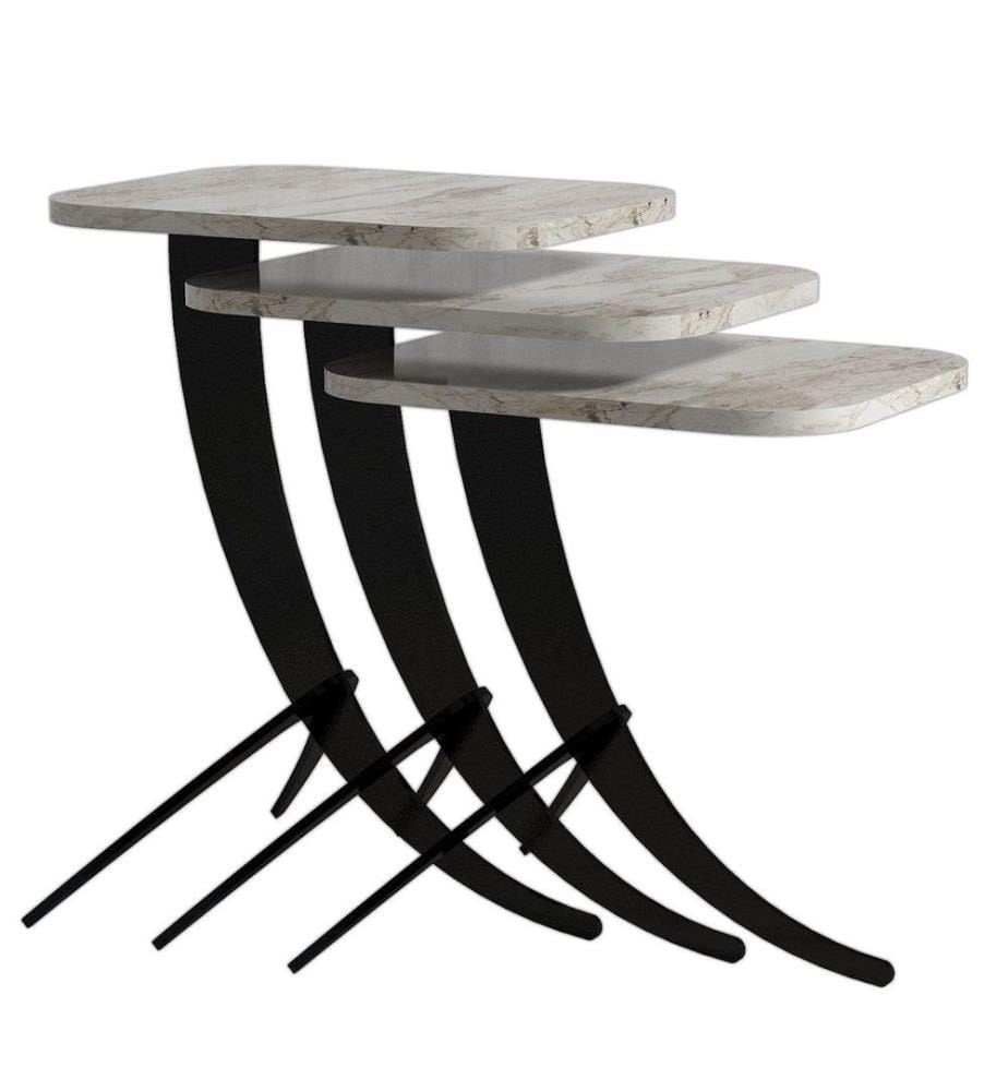Nesting Table, 3 Pieces, White Black, Melamine Coated Particle Board