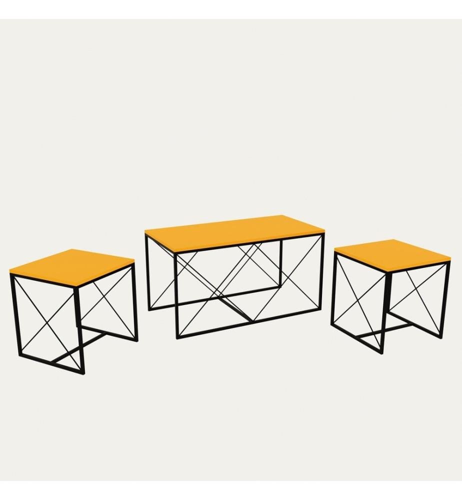 Coffee Table Set, Yellow, Black, Melamine Coated Particle Board, Metal Legs