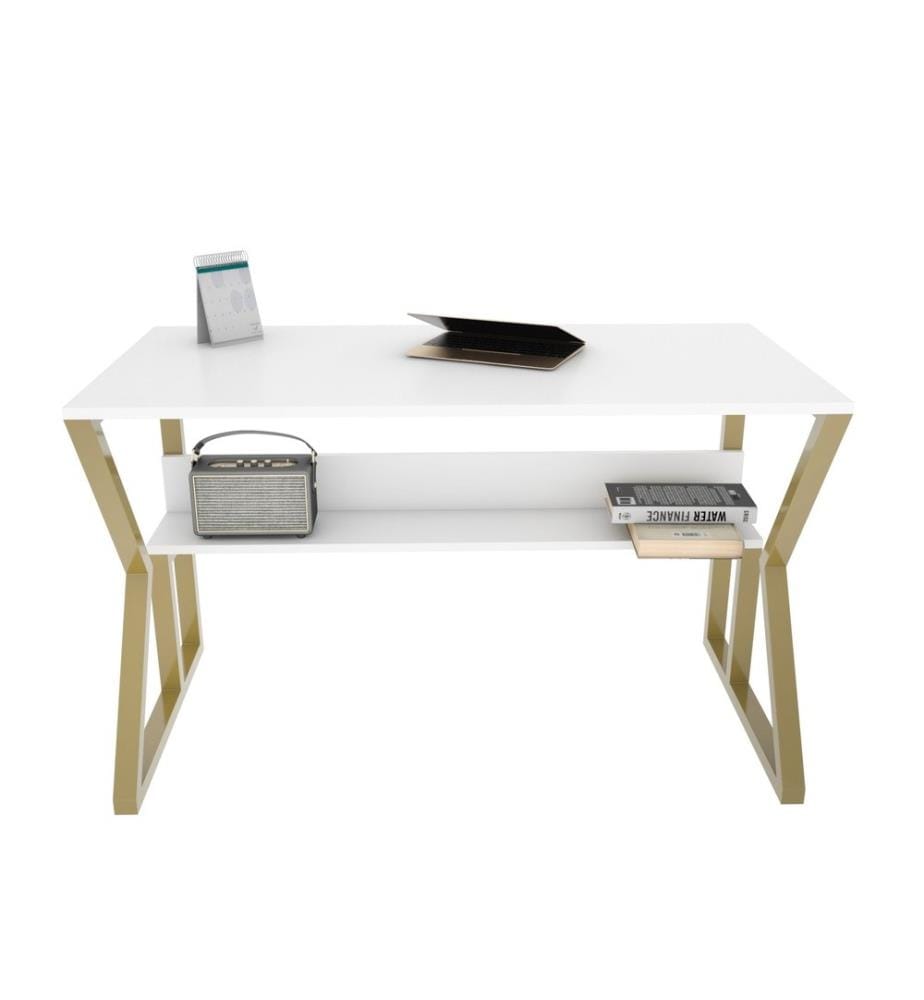 Study Desk, White, Gold, Melamine Coated Particle Board