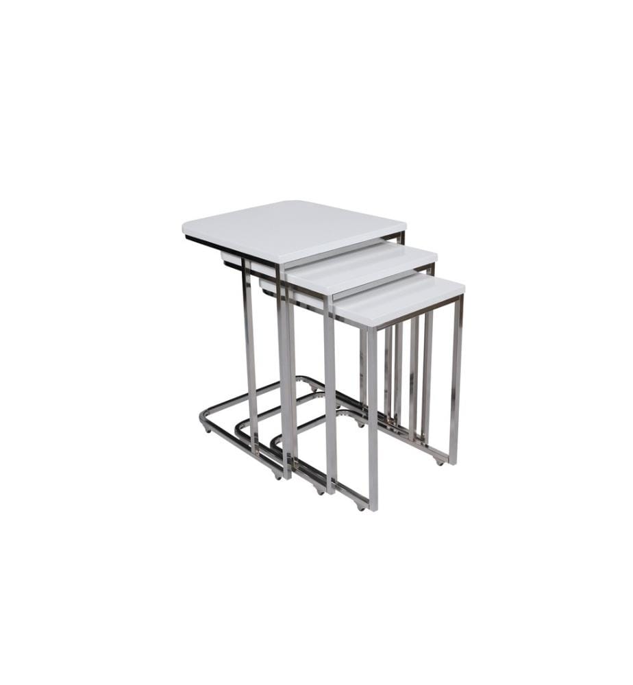 Nesting Table, 3 Pieces, White, Metal Frame, MDF Coated Membrane Top