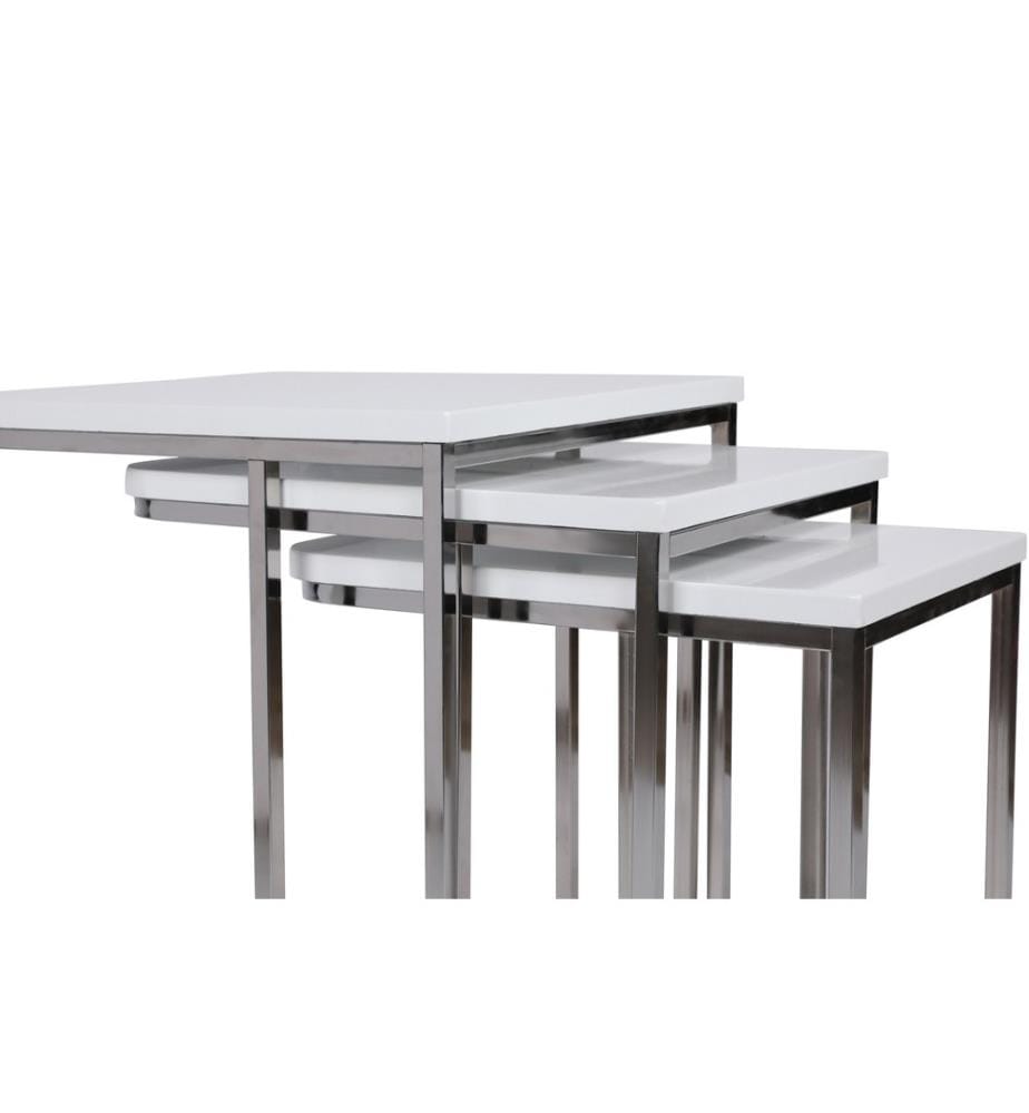 Nesting Table, 3 Pieces, White, Metal Frame, MDF Coated Membrane Top