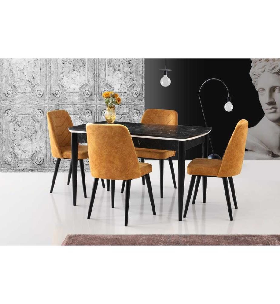 Table de salle à manger, Noir Blanc, MDF, pieds en plastique