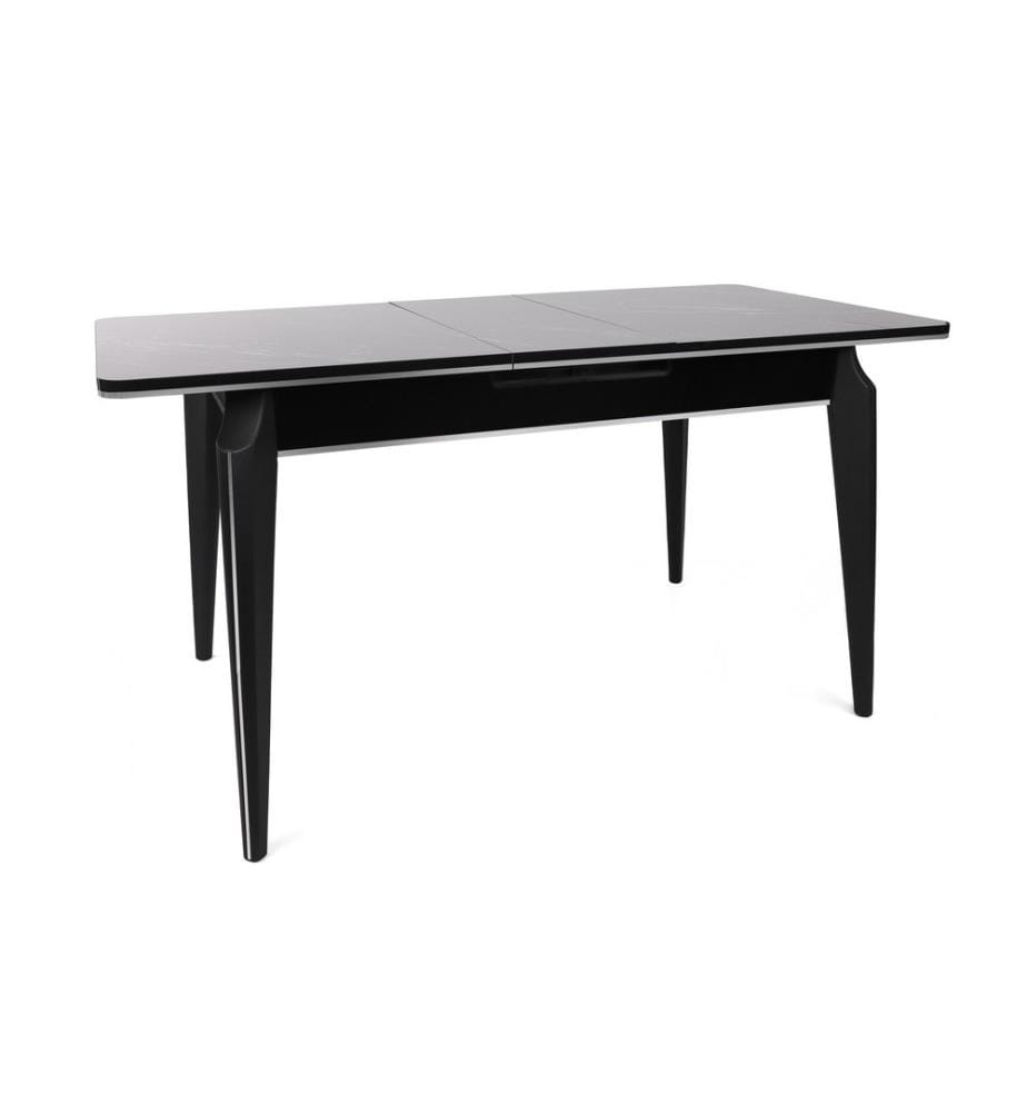 Ausziehbarer Esstisch, Schwarz, Silber, Melaminharzbeschichtete Spanplatte, Metallbeine