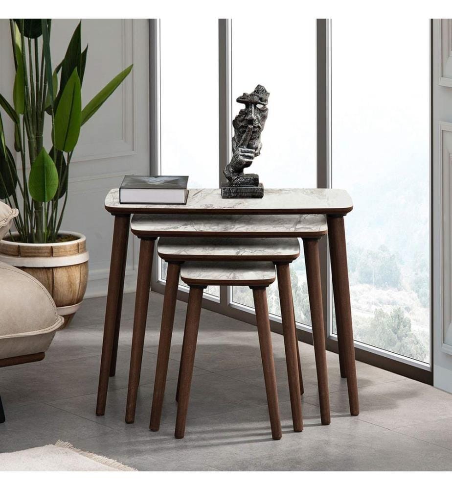 Nesting Table, 4 Pieces, White, 100% MDF