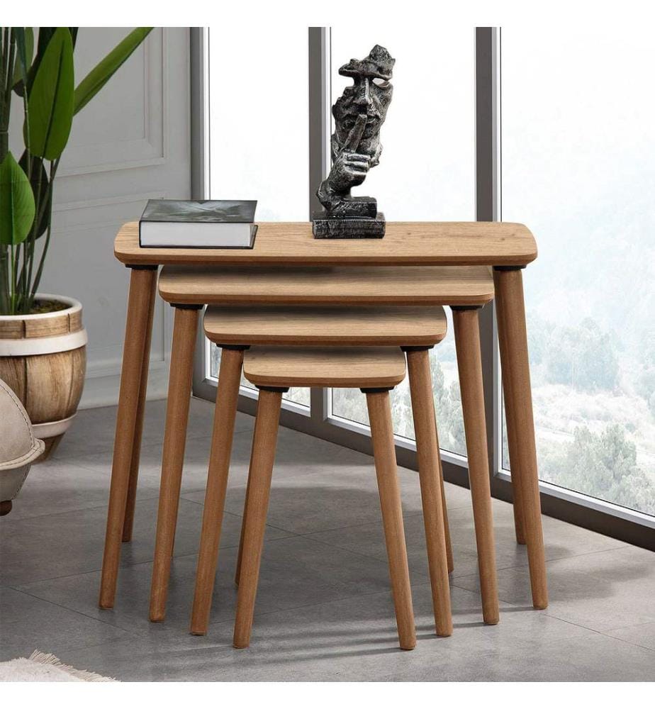 Nesting Table, 4 Pieces, Oak, 100% MDF