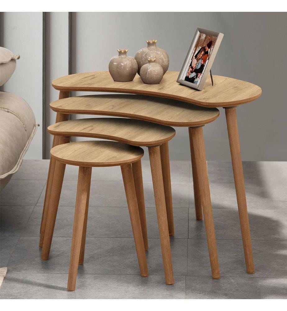 Nesting Table, 4 Pieces, Oak, 100% MDF