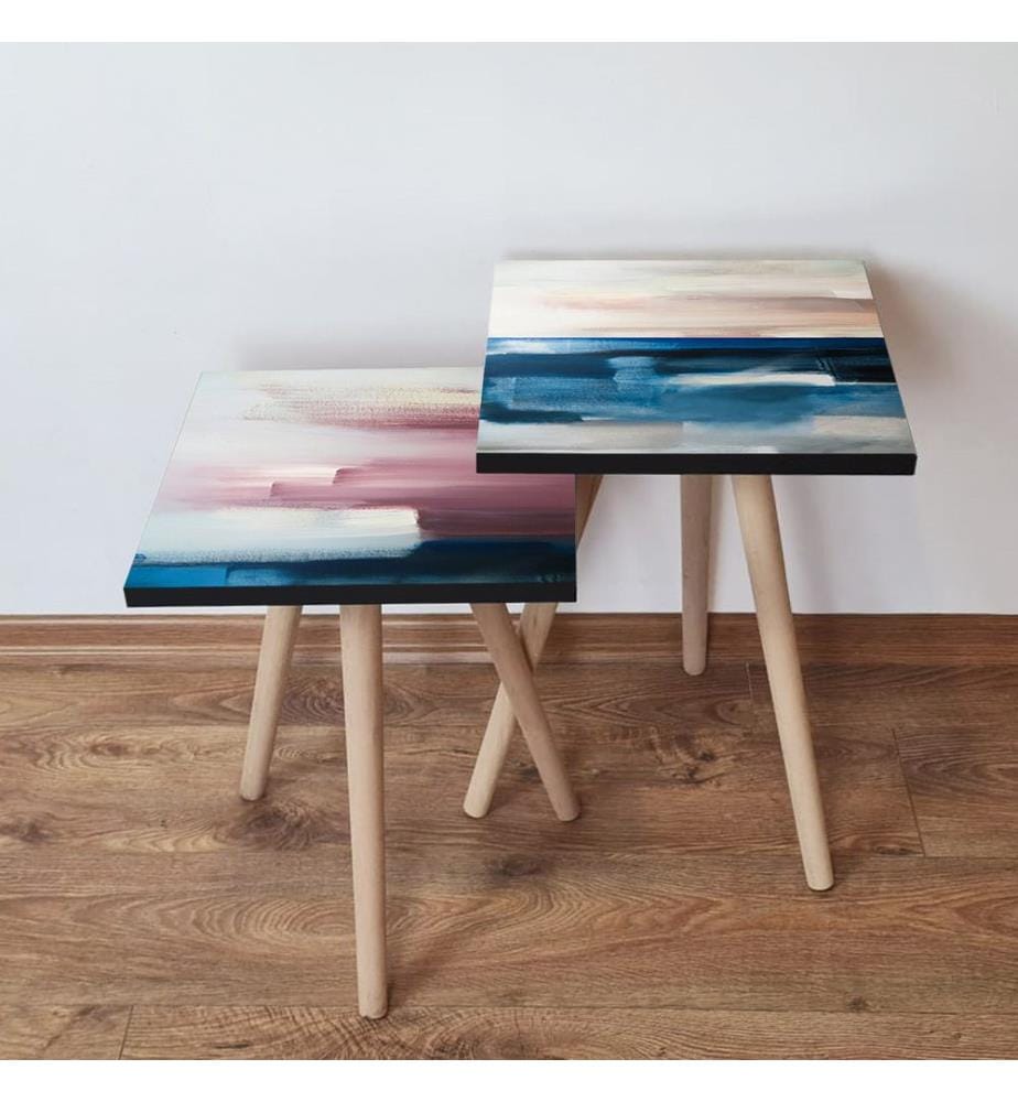 Nesting Table , 2 Pieces, Multicolor, MDF, Beech Wood Legs