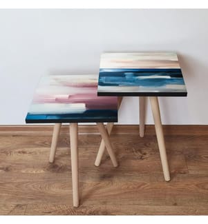 Tavolino da nido , 2 pezzi, Multicolore, MDF, Gambe in faggio