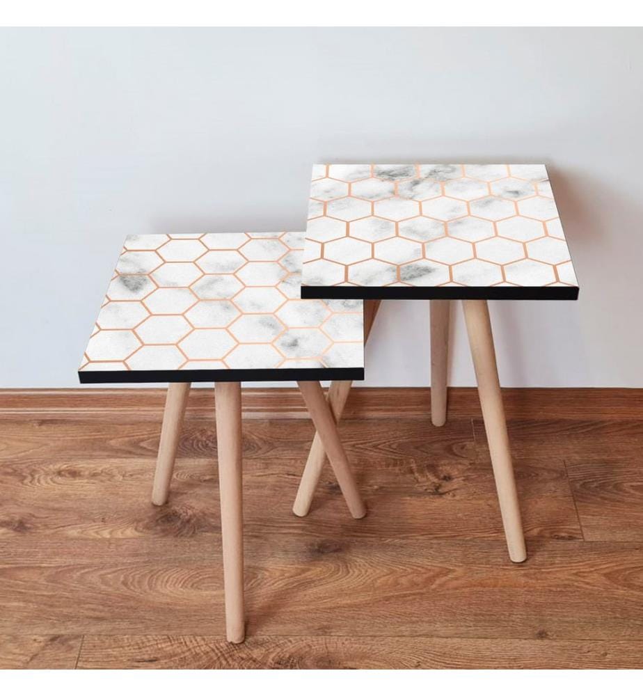 Nesting Table, 2 Pieces, White, Gold, 100% MDF