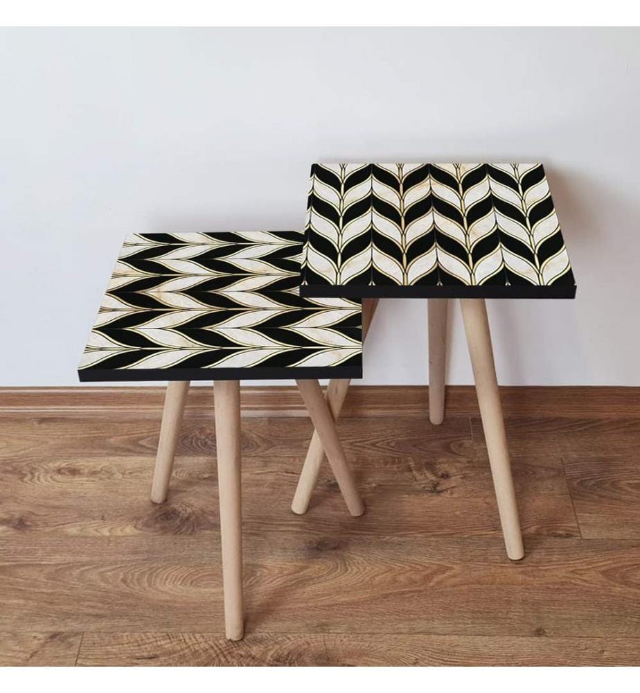 Nesting Table , 2 Pieces, White, Black, Gold, MDF, Beech Wood Legs