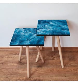 Satztisch, 2 Stück, blau, weiss, 100 % MDF