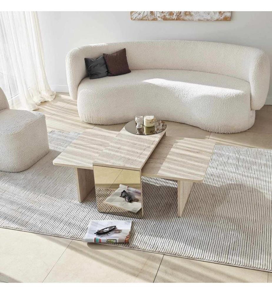 Nesting Table, 2 Pieces, Travertine, Bronze, 100% MELAMINE COATED CHIPBOARD