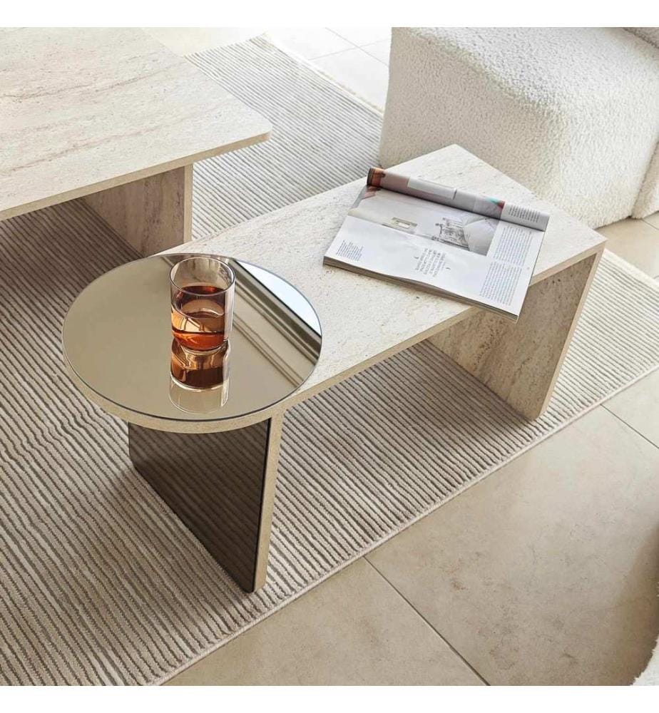 Nesting Table, 2 Pieces, Travertine, Bronze, 100% MELAMINE COATED CHIPBOARD