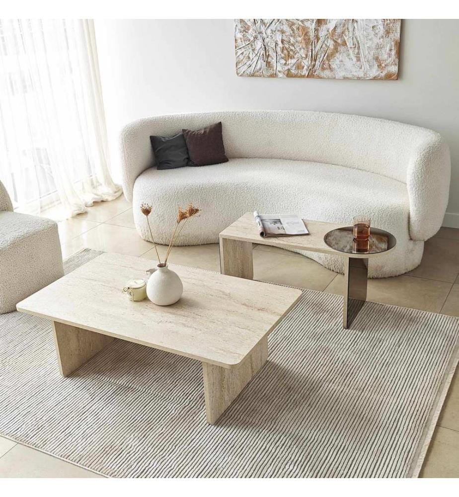 Nesting Table, 2 Pieces, Travertine, Bronze, 100% MELAMINE COATED CHIPBOARD
