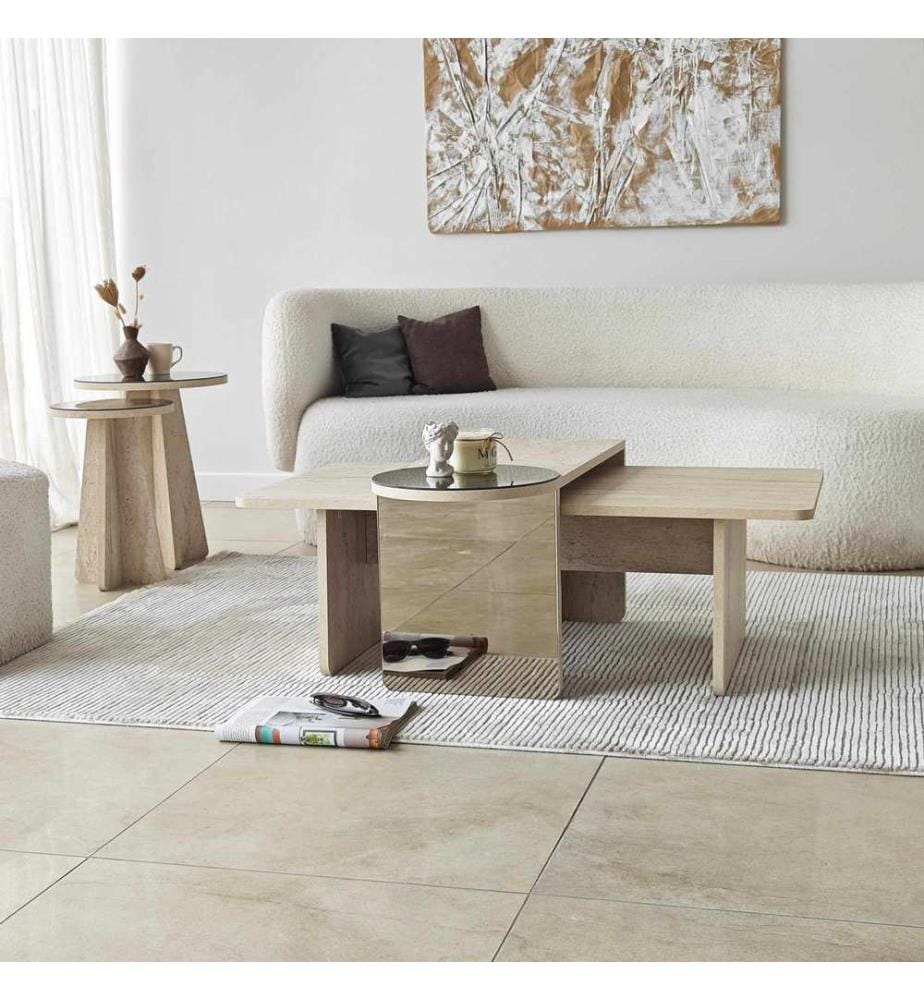 Nesting Table, 4 Pieces, Travertine, Bronze, 100% MELAMINE COATED CHIPBOARD