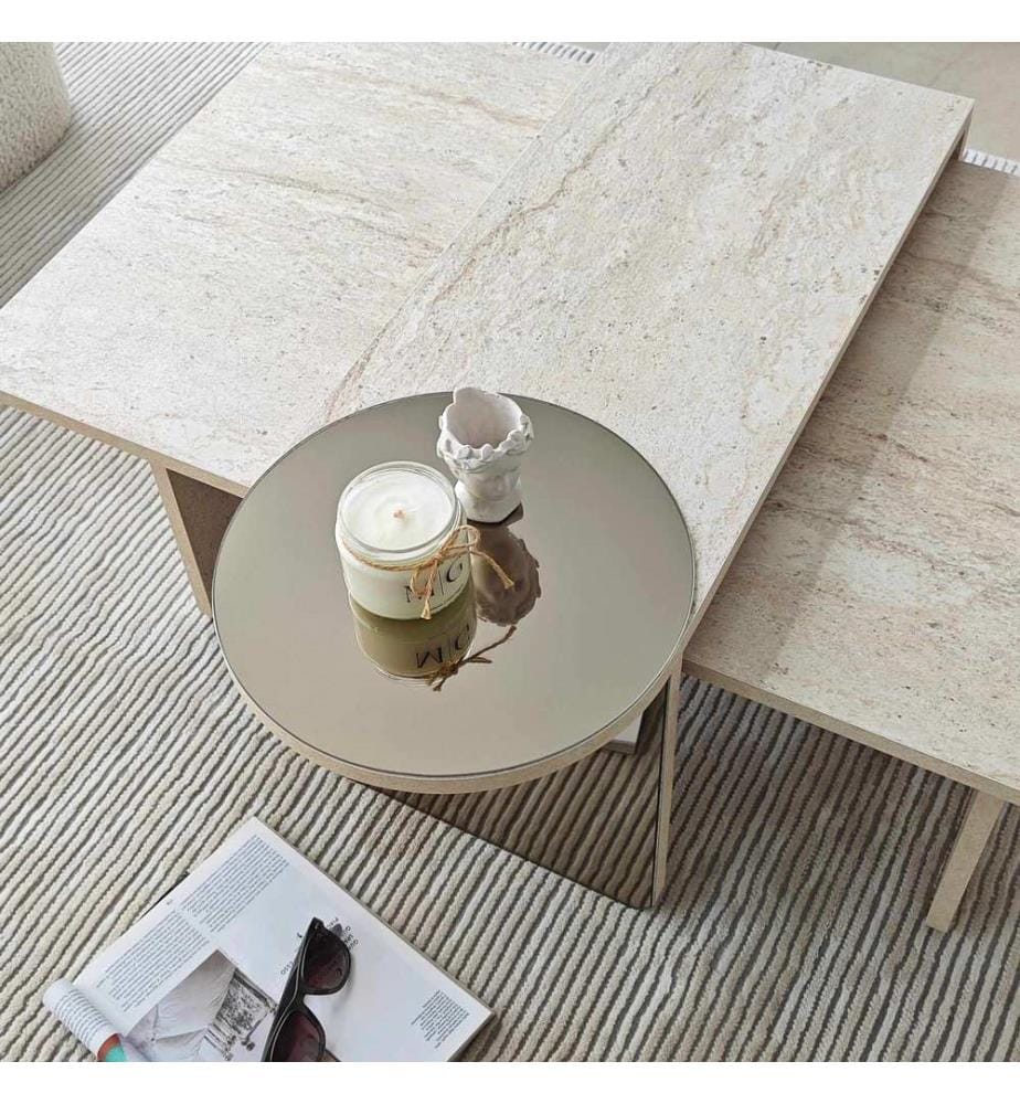 Nesting Table, 4 Pieces, Travertine, Bronze, 100% MELAMINE COATED CHIPBOARD