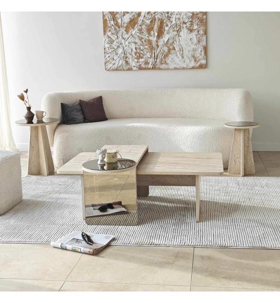 Nesting Table, 4 Pieces, Travertine, Bronze, 100% MELAMINE COATED CHIPBOARD