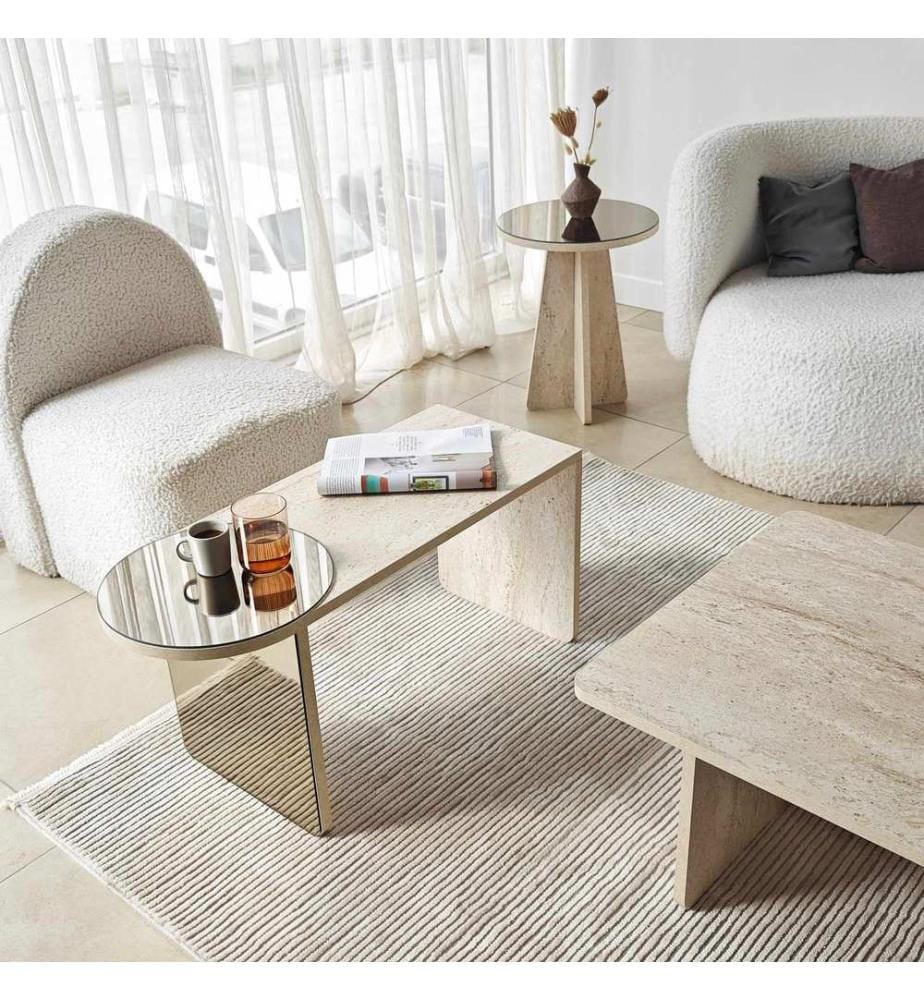 Nesting Table, 4 Pieces, Travertine, Bronze, 100% MELAMINE COATED CHIPBOARD