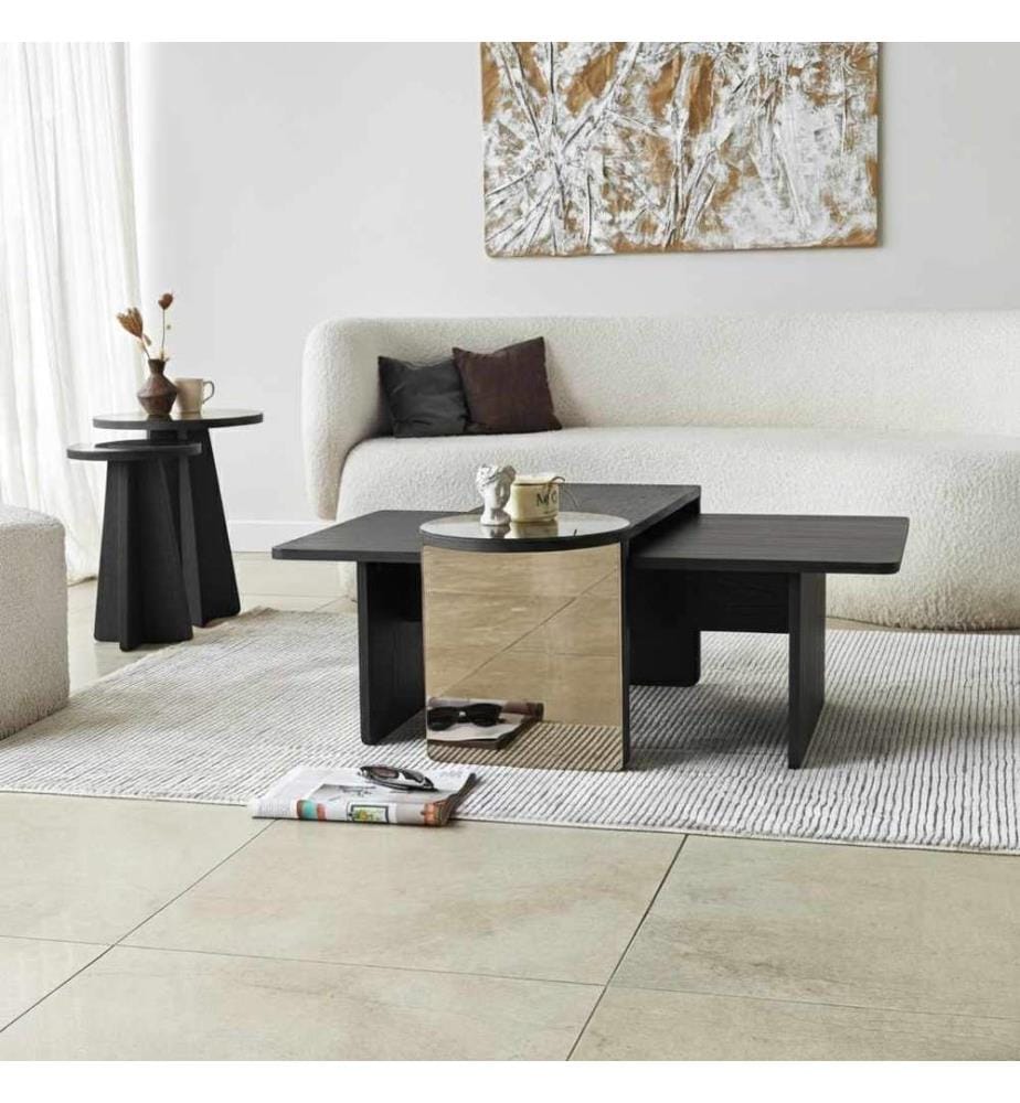 Nesting Table, 4 Pieces, Black, Bronze, 100% MELAMINE COATED CHIPBOARD