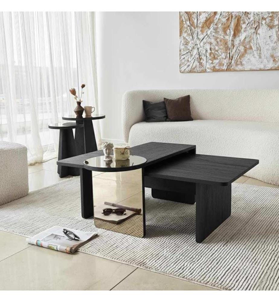 Nesting Table, 4 Pieces, Black, Bronze, 100% MELAMINE COATED CHIPBOARD