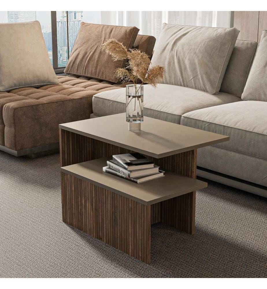 Nesting Table, 2 Pieces, Taupe, Oak, 100% MELAMINE COATED PARTICLE BOARD