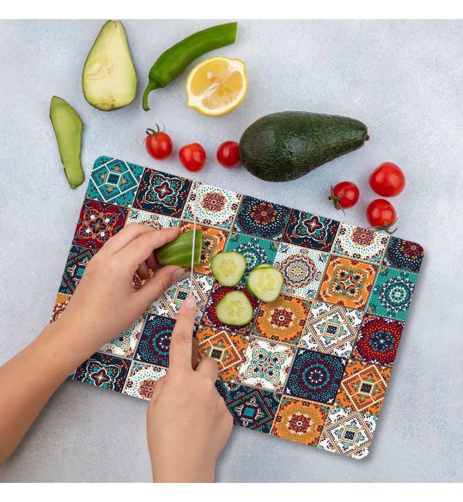 Cutting Board, Multicolor, 100% TEMPERED GLASS (Thickness: 4 mm)
