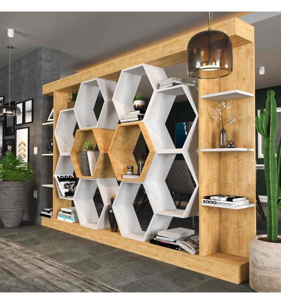 Libreria, quercia bianca, pannello truciolare rivestito in melamina