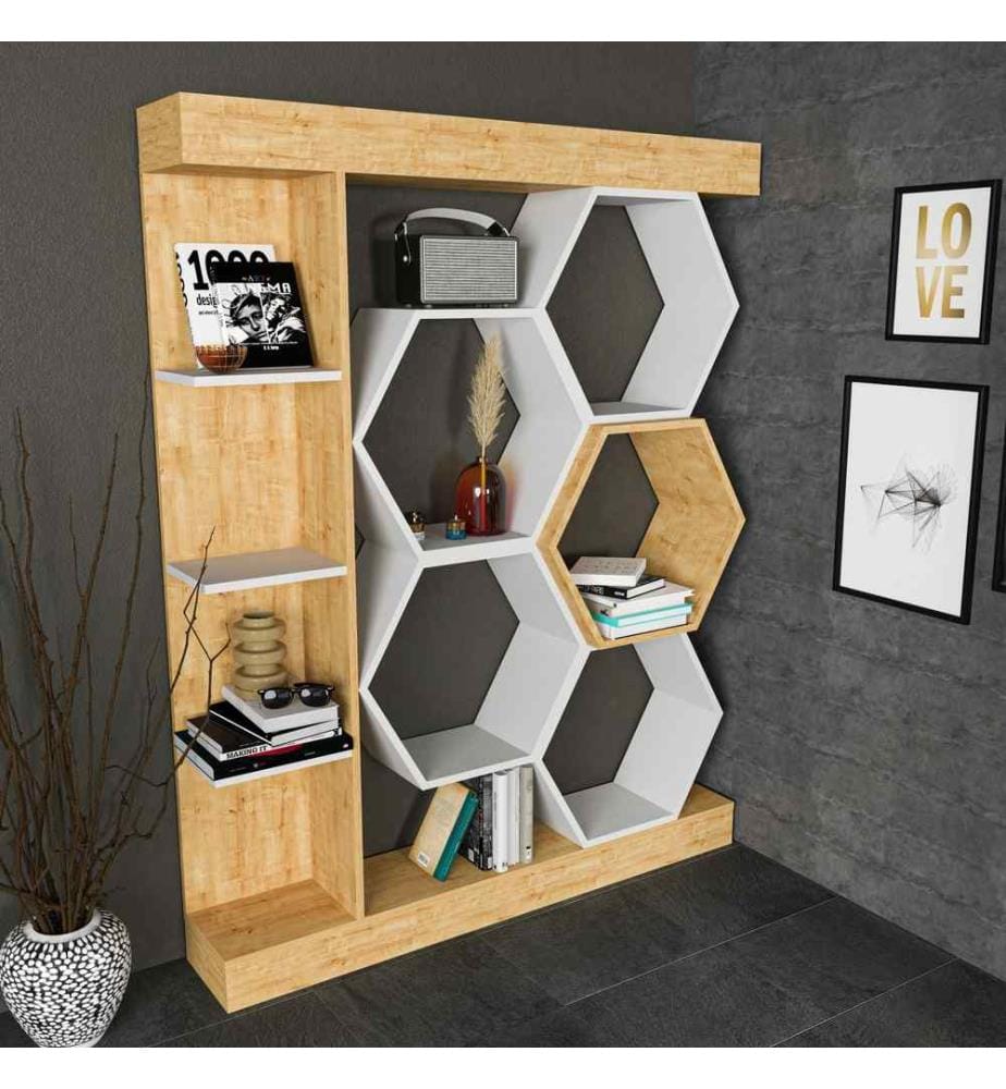 Libreria, quercia bianca, pannello truciolare rivestito in melamina