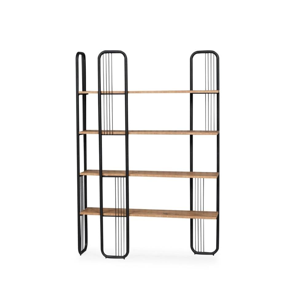 Bücherregal, Atlantische Kiefer Schwarz, Melaminbeschichtete Spanplatte, Metallrahmen