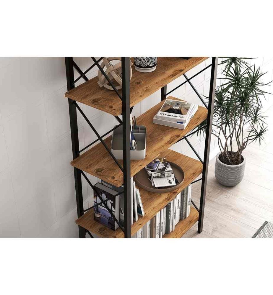 Libreria, Noce, Nero, Pannello di particelle rivestito in melaminico, Struttura in metallo