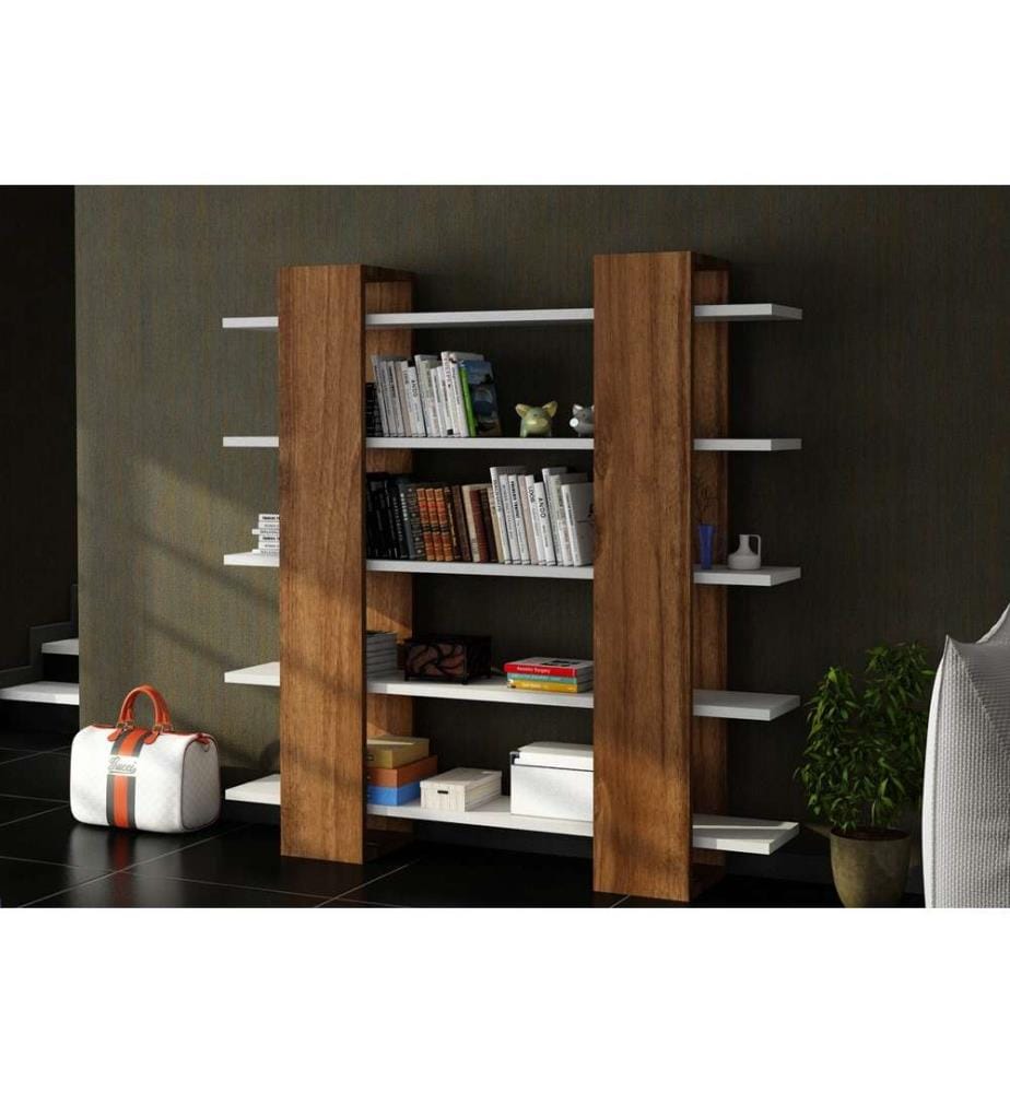 Bücherregal, Nussbaum weiss, Melaminbeschichtete Spanplatte