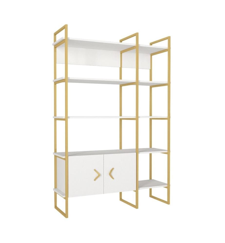 Libreria, Bianco, Oro, Pannello di particelle rivestito in melamina, Struttura in metallo