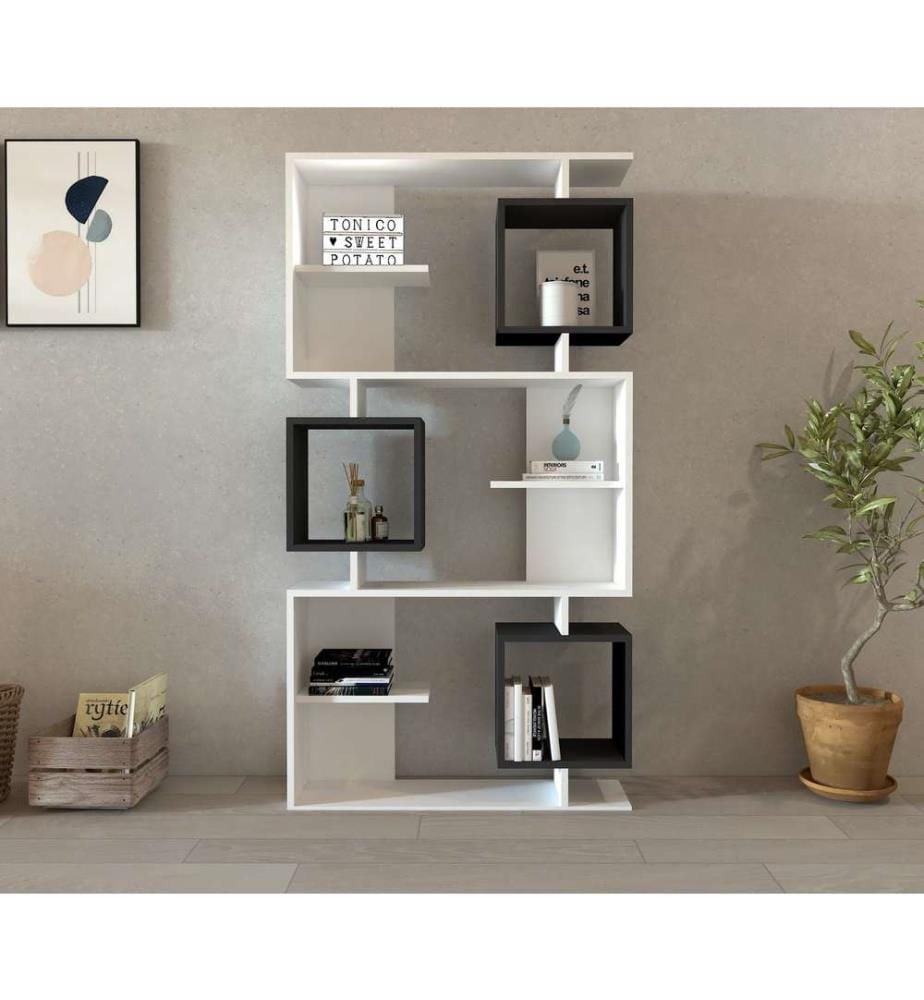 Libreria, Bianco Antracite, Pannello di particelle rivestito in melamina