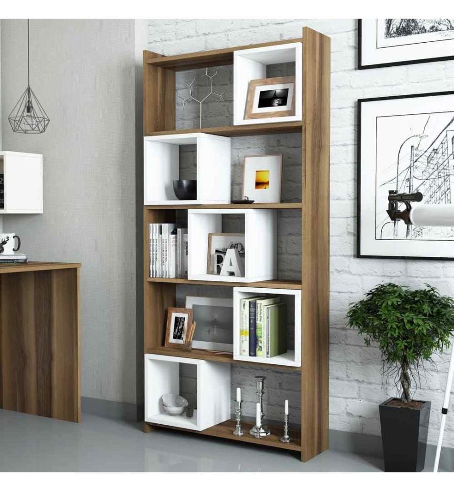 Libreria, noce bianco, pannello truciolare rivestito in melamina