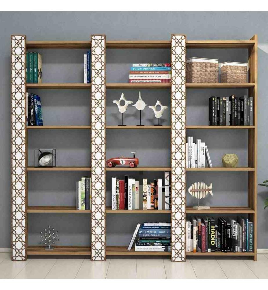 Libreria, bianco noce, pannello di particelle rivestito di melamina