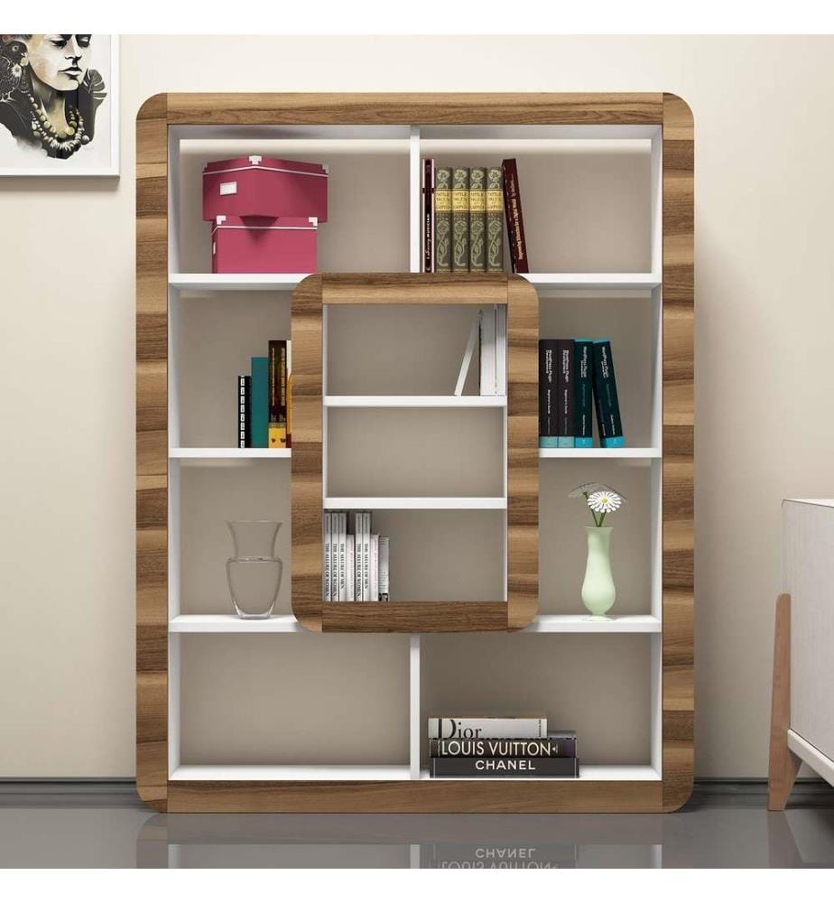 Libreria, noce bianco, pannello truciolare rivestito in melamina