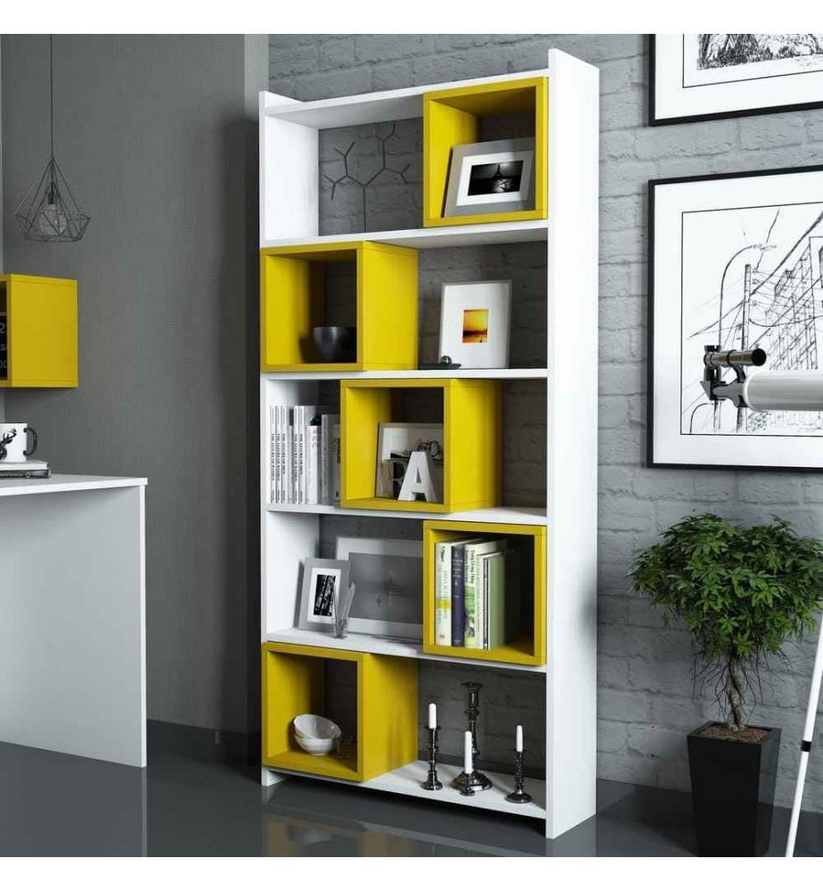 Scaffale, bianco giallo, pannello di particelle rivestito di melamina