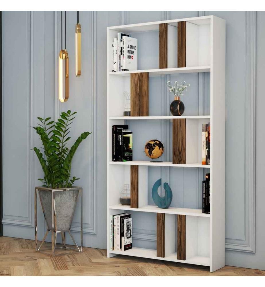 Libreria, noce bianco, pannello truciolare rivestito in melamina