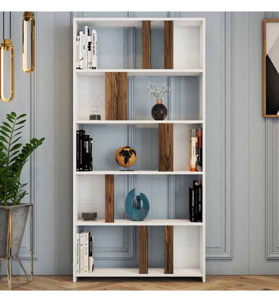 Libreria, noce bianco, pannello truciolare rivestito in melamina