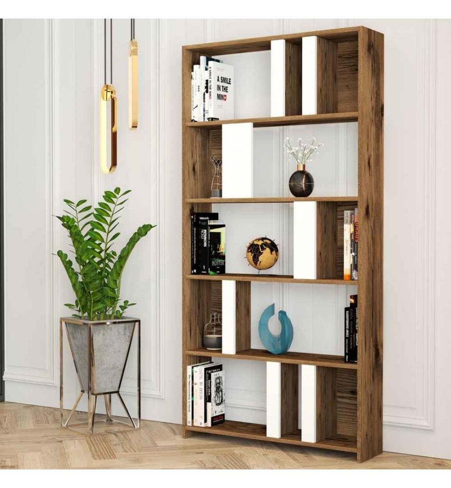 Libreria, bianco noce, pannello di particelle rivestito in melamina