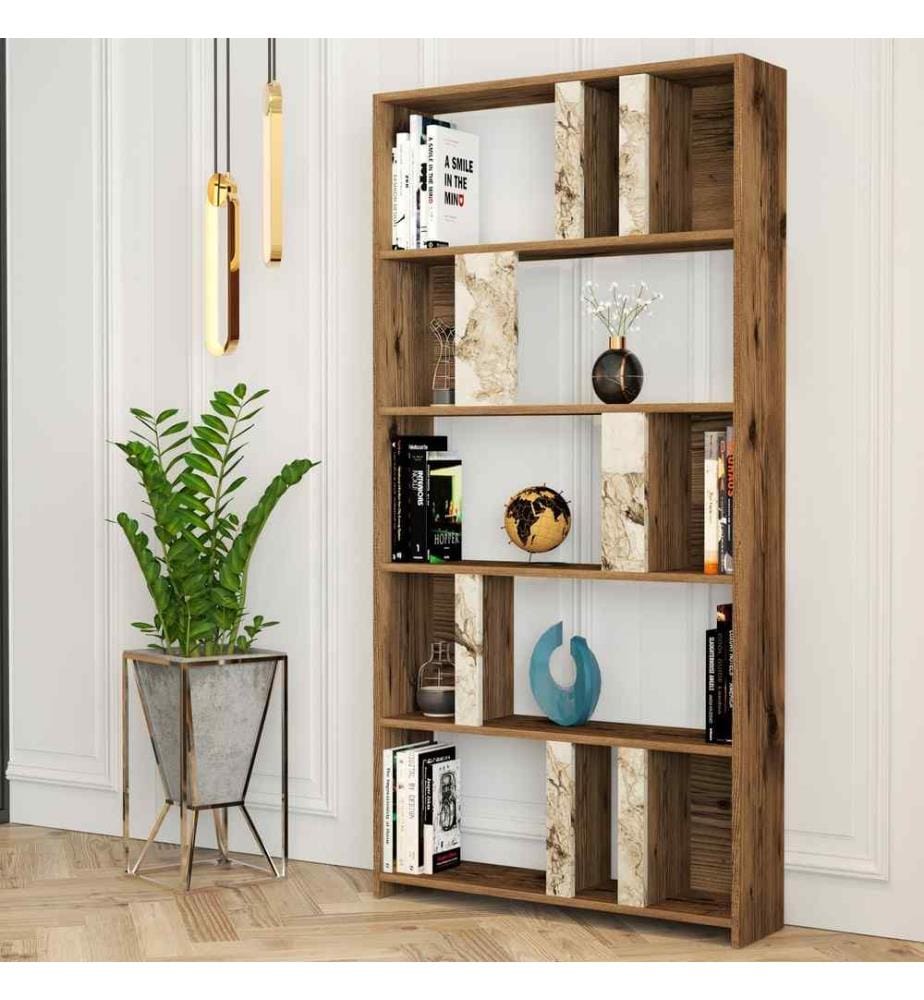 Libreria, bianco noce, pannello di particelle rivestito in melamina