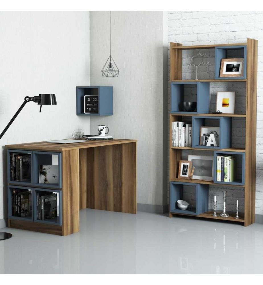 Scrivania e libreria da studio, calcedonio di noce, pannello in particelle rivestito di melamina