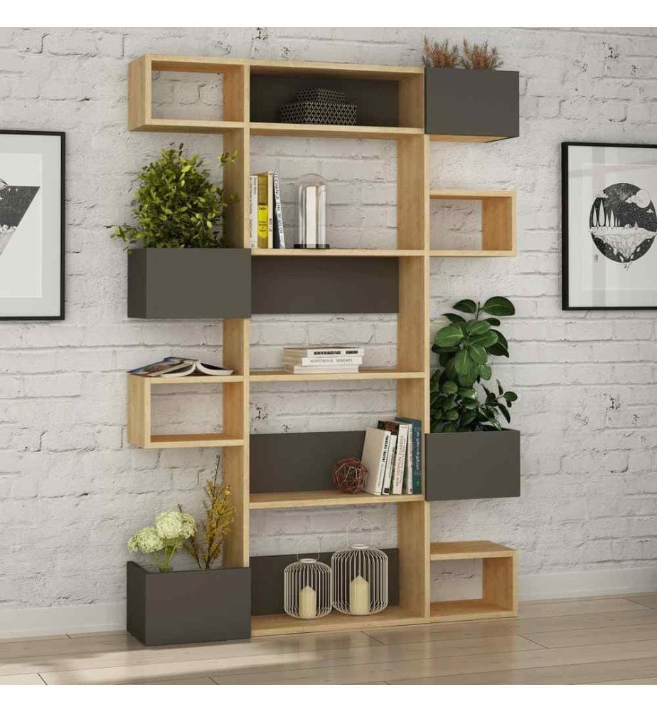 Libreria, Rovere Antracite, Pannello di particelle rivestito in melamina