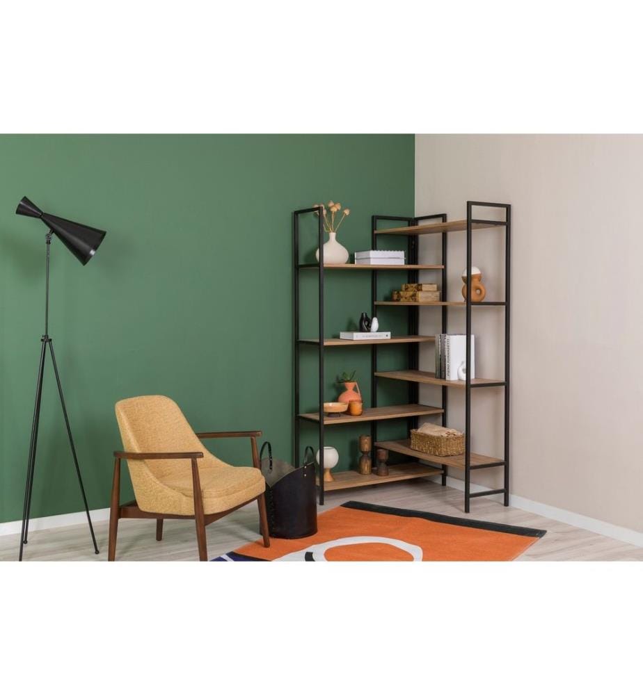 Bücherregal, Atlantische Kiefer, Schwarz, Melaminbeschichtete Spanplatte, Metallrahmen