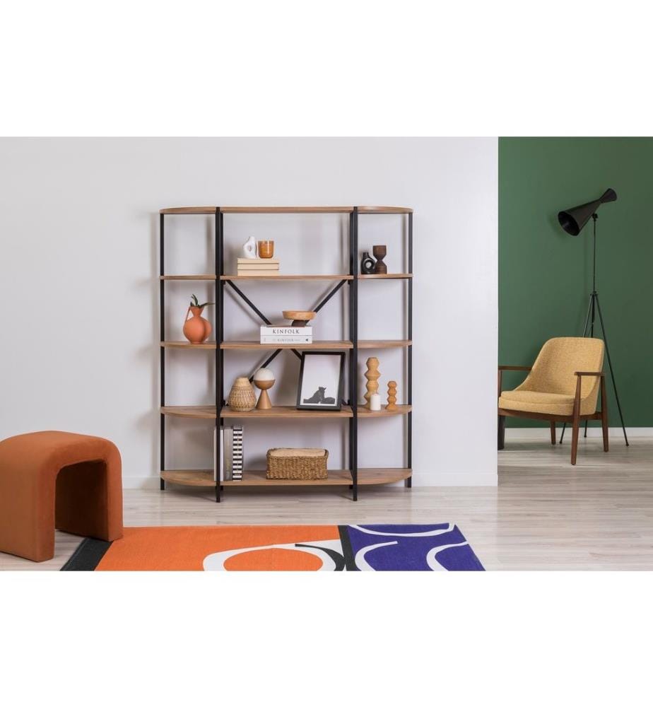 Bücherregal, Atlantische Kiefer, Schwarz, Melaminbeschichtete Spanplatte, Metallrahmen