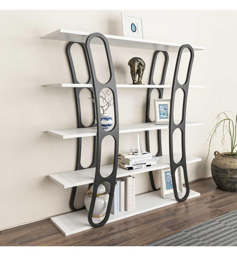 Scaffale, Bianco, Nero, Truciolato rivestito in melamina