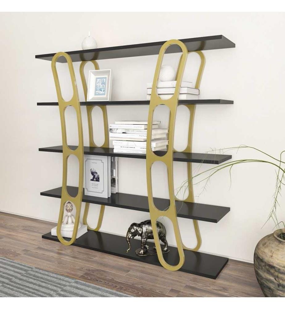 Scaffale, nero, oro, pannello di particelle rivestito di melamina