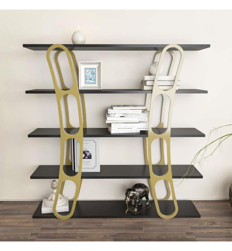 Scaffale, nero, oro, pannello di particelle rivestito di melamina