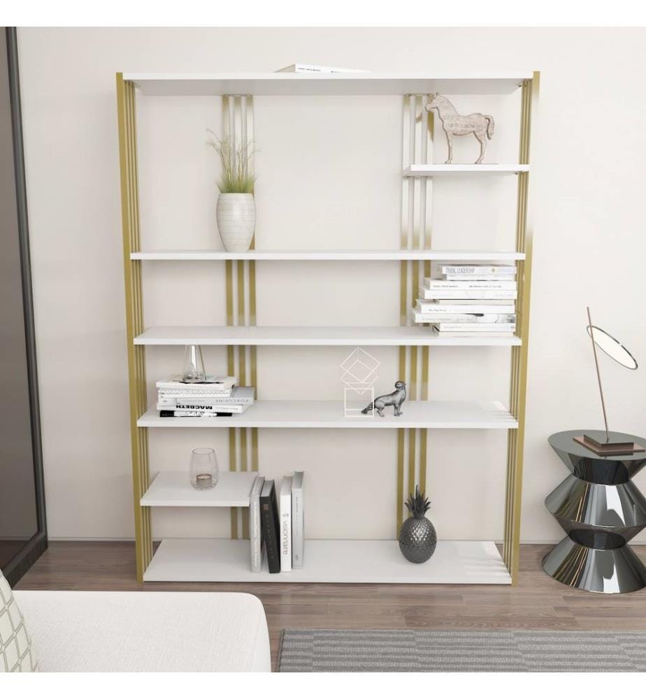 Scaffale, Bianco, Oro, Truciolato rivestito in melamina