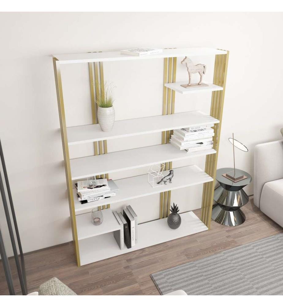 Scaffale, Bianco, Oro, Truciolato rivestito in melamina